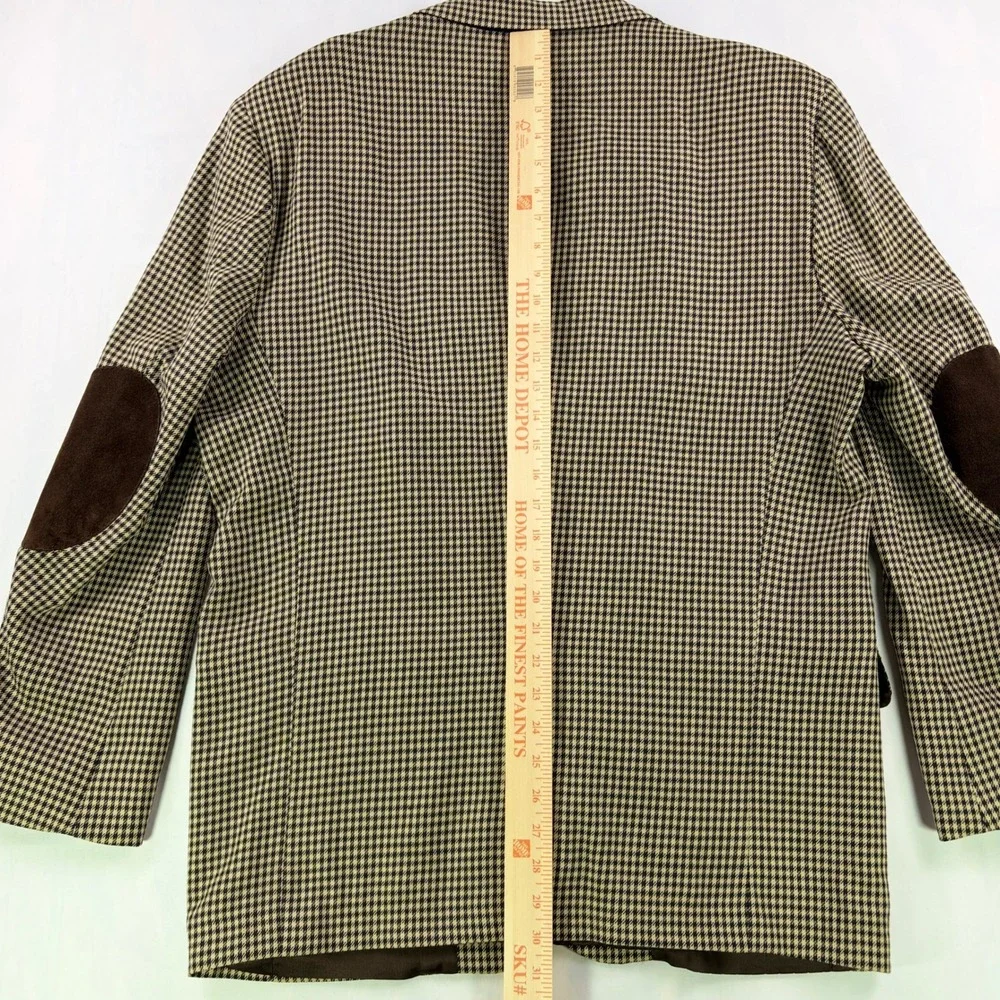 Vintage Banana Republic Wool Blazer Mens L Tan Houndstooth Elbow‎ Patch USA